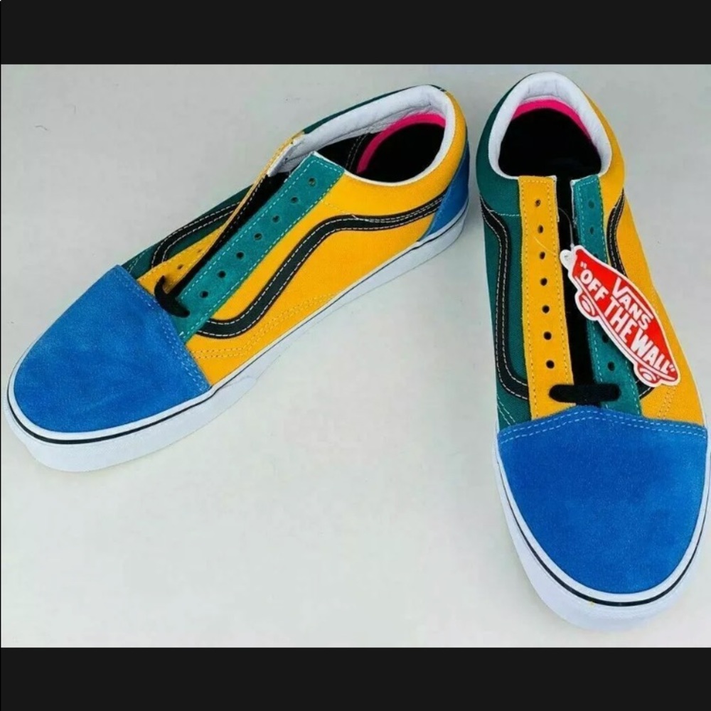 Vans Off The Wall Mens Athletic Shoes Blue Yellow Skate Lace Up Low Top